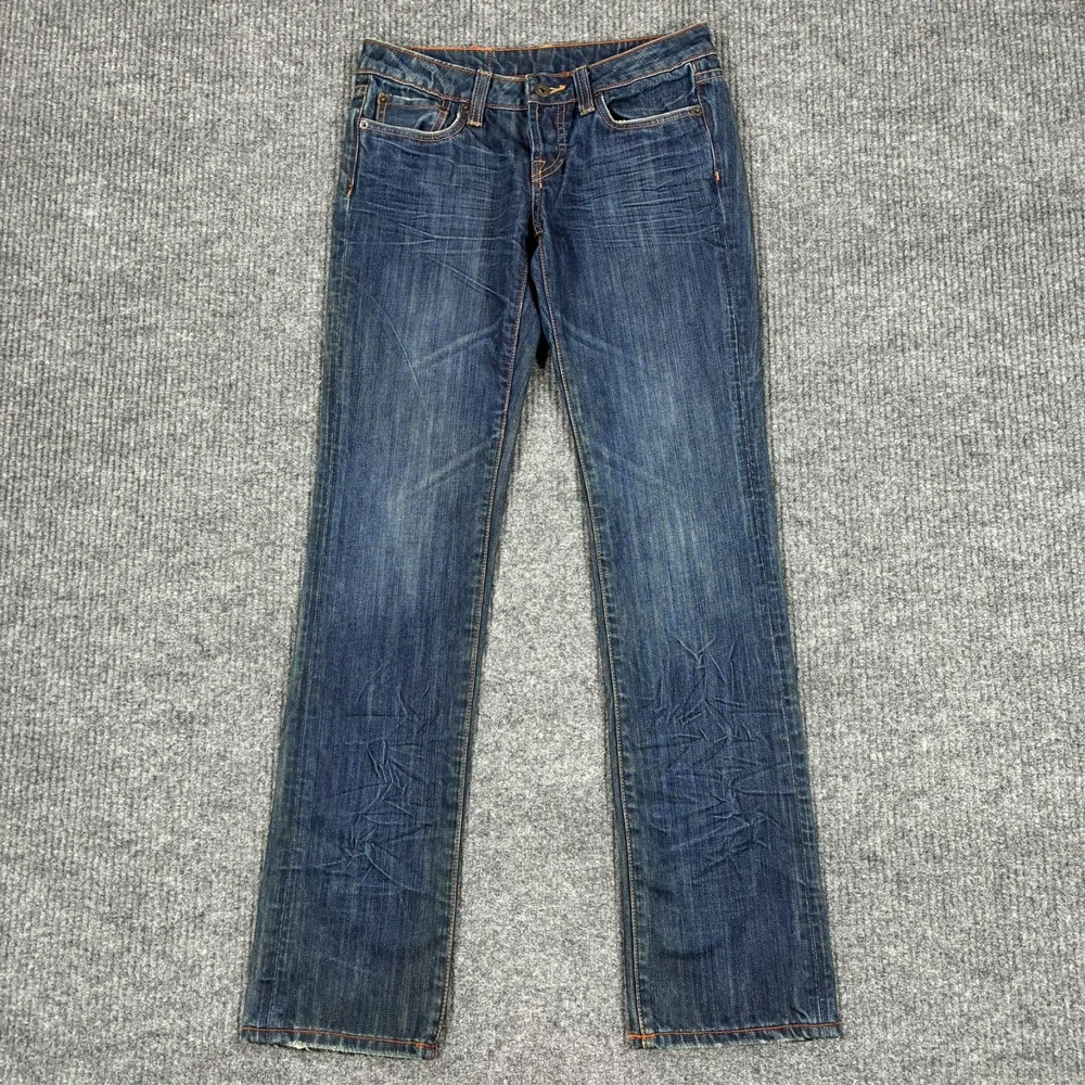 School of Women Straight Jeans Size 27 Blue Denim Cotton Button Fly Low Rise